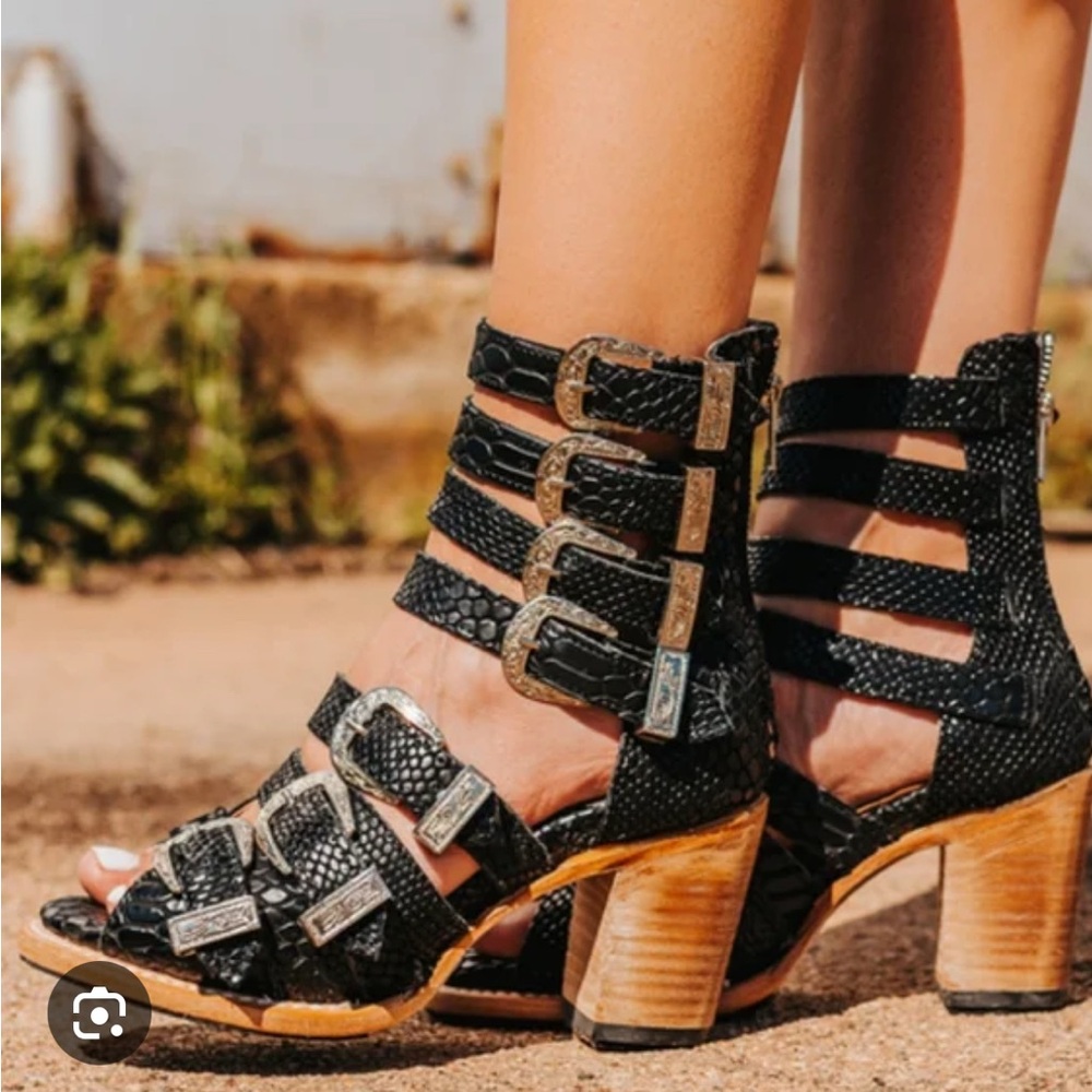 Freebird Brooklynn - Black snake Buckle Heels